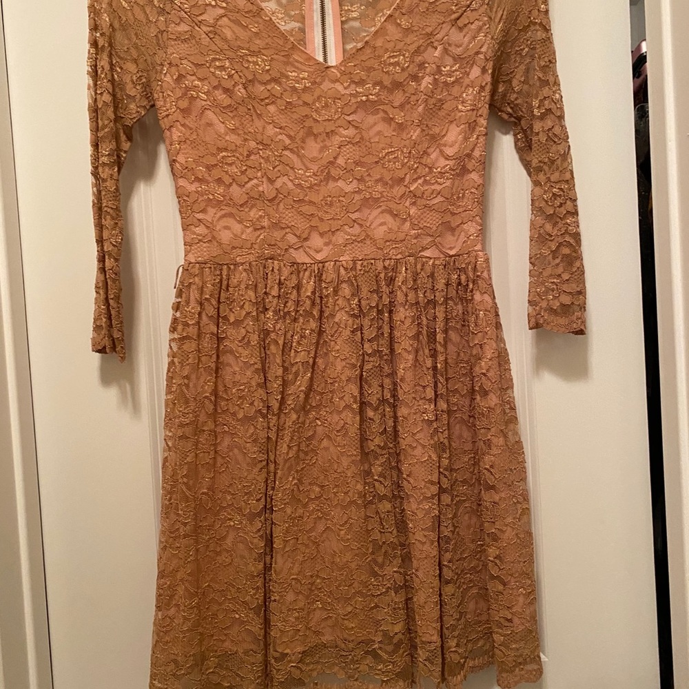 Lace Pink long sleeve skater dress